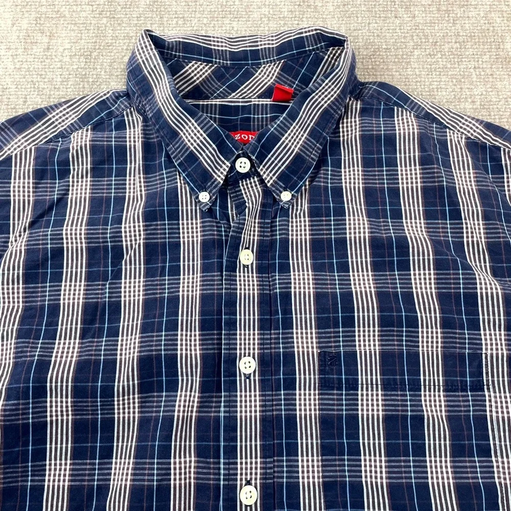 Izod Shirt Mens 2XL Multicolor‎ Plaid Cotton Shirttail Hem Pleated Button Down
